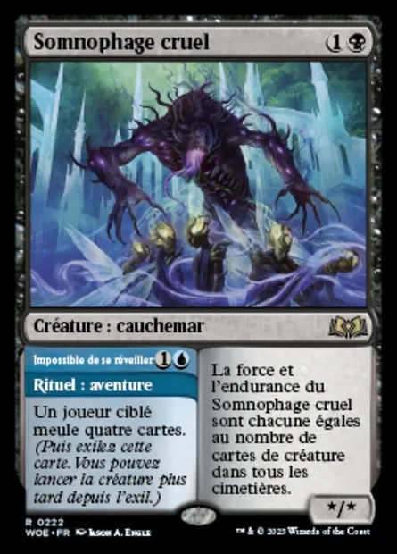 Somnophage cruel // Impossible de se réveiller, carte Magic WOE 222 — extension Wilds of Eldraine