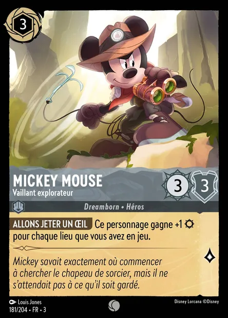 Mickey Mouse - Vaillant explorateur, carte Disney Lorcana CH3-181 — extension Les Terres d'Encres