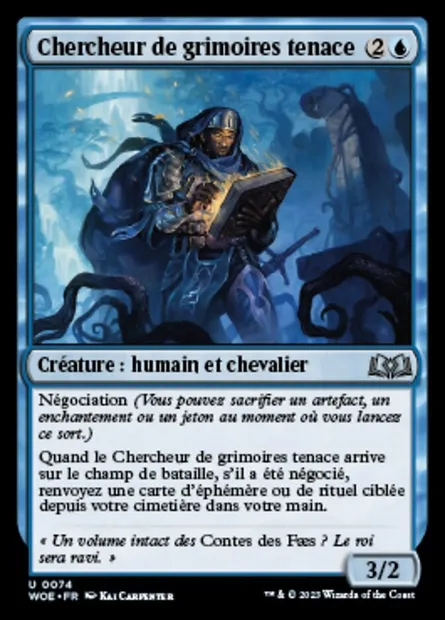 Chercheur de grimoires tenace, carte Magic WOE 74 — extension Wilds of Eldraine