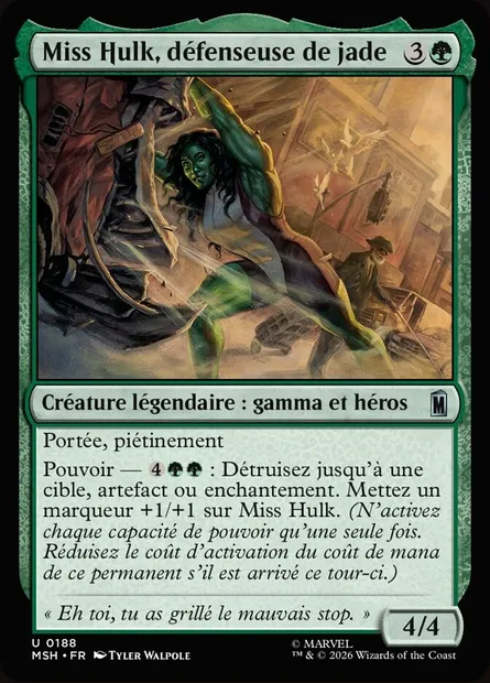 Miss Hulk, défenseuse de jade, carte Magic MSH 188 — extension Marvel Super Heroes