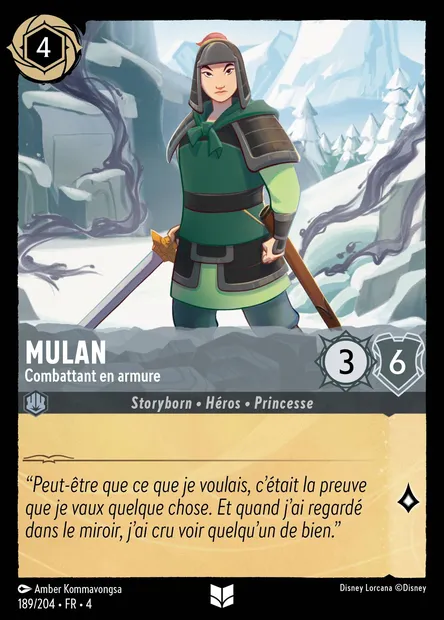 Mulan - Combattant en armure, carte Disney Lorcana CH4-189 — extension Le Retour d'Ursula