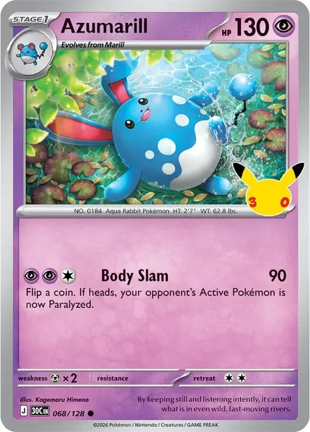 Azumarill, Pokémon card 30C 068 — 30th Celebration set