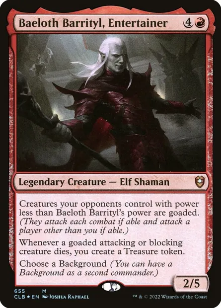 Baeloth Barrityl, Entertainer, Magic card CLB 655 — Commander Legends: Battle for Baldur's Gate set