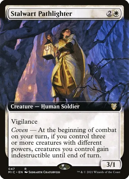 Stalwart Pathlighter, Magic card MIC 47 — Midnight Hunt Commander set