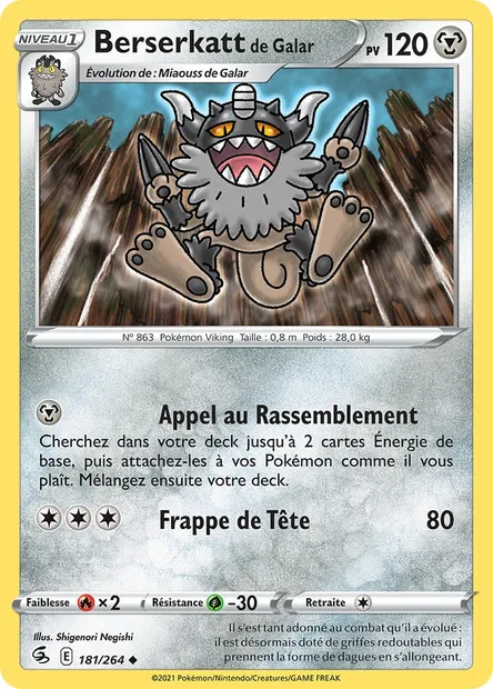 Berserkatt de Galar, carte Pokémon FST 181 — extension Poing de Fusion