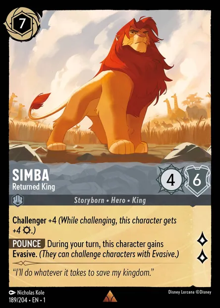 Simba - Returned King, Disney Lorcana card CH1-189 — The First Chapter set