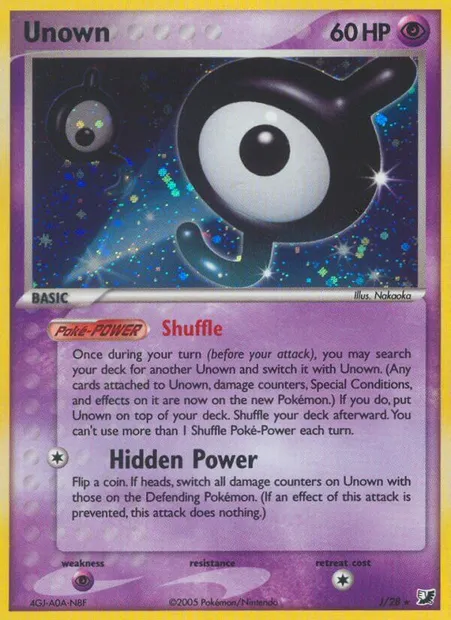 Unown, Pokémon card EXU J — Unseen Forces Unown Collection set