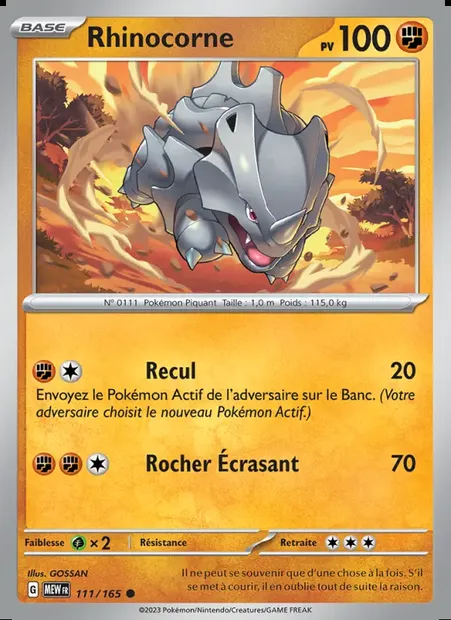 Rhinocorne, carte Pokémon MEW 111 — extension 151