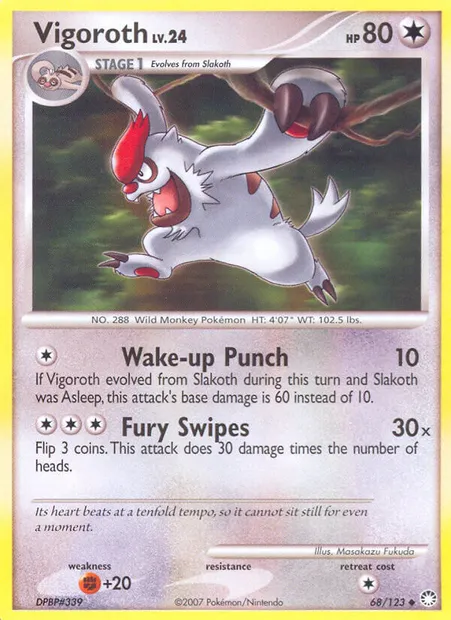 Vigoroth, Pokémon card MT 68 — Mysterious Treasures set