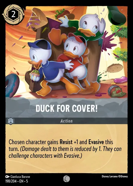 Duck for Cover!, Disney Lorcana card CH5-198 — Shimmering Skies set
