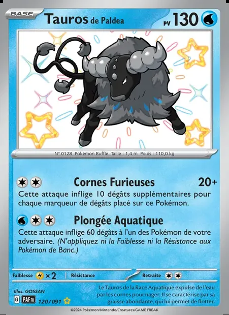 Tauros de Paldea, carte Pokémon PAF 120 — extension Destinées de Paldea