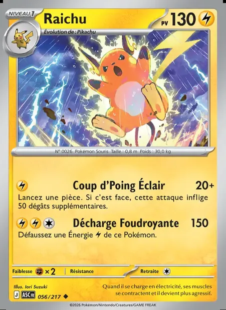 Raichu, carte Pokémon ASC 056 — extension Héros Transcendants