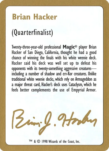 Brian Hacker Bio, Magic card WC98 bh0a — World Championship Decks 1998 set