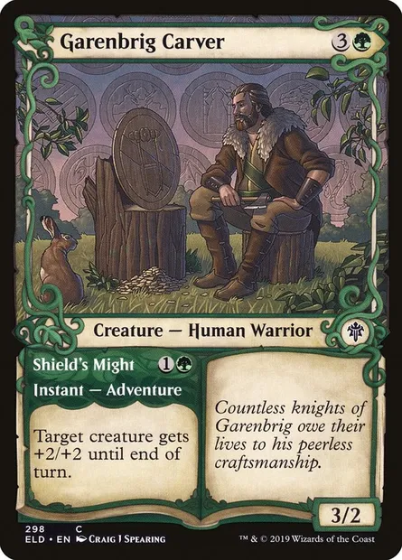 Garenbrig Carver // Shield's Might, Magic card ELD 298 — Throne of Eldraine set