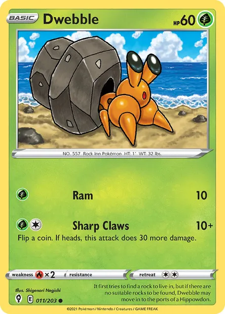 Dwebble, Pokémon card EVS 11 — Evolving Skies set