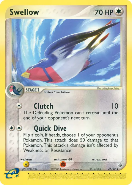 Swellow, Pokémon card DR 45 — Dragon set