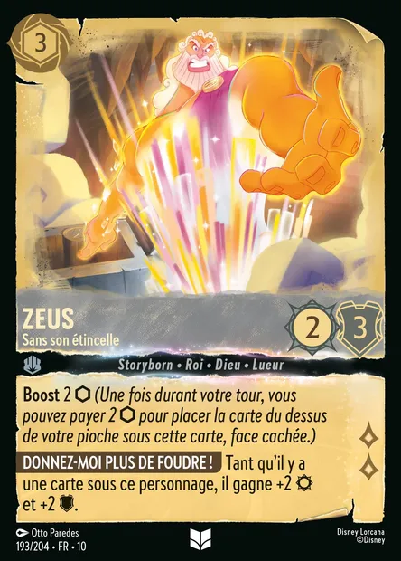 Zeus - Sans son étincelle, carte Disney Lorcana CH10-193 — extension Lueurs dans les Profondeurs