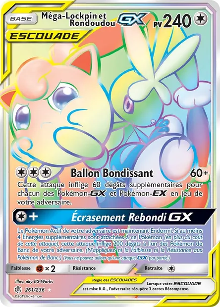 Méga-Lockpin et Rondoudou GX, carte Pokémon CEC 261 — extension Éclipse Cosmique