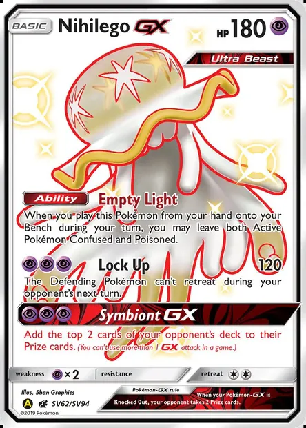 Nihilego-GX, Pokémon card SMA SV62 — Hidden Fates Shiny Vault set