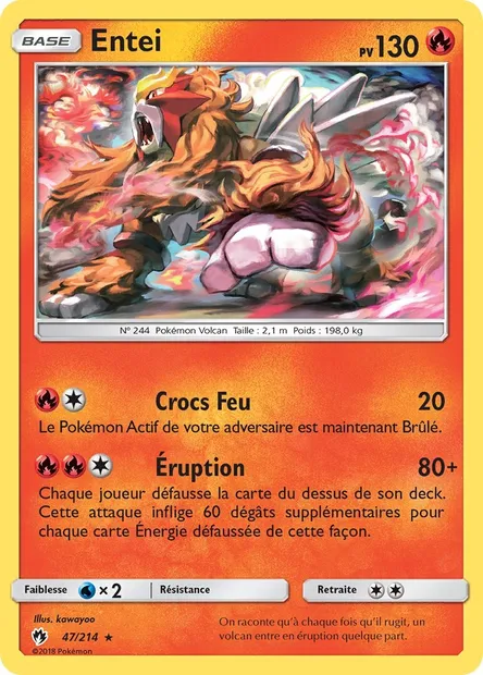 Entei, carte Pokémon LOT 47 — extension Tonnerre Perdu