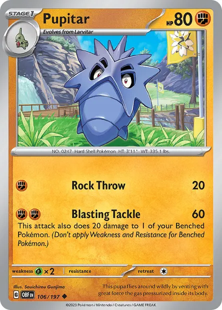 Pupitar, Pokémon card OBF 106 — Obsidian Flames set