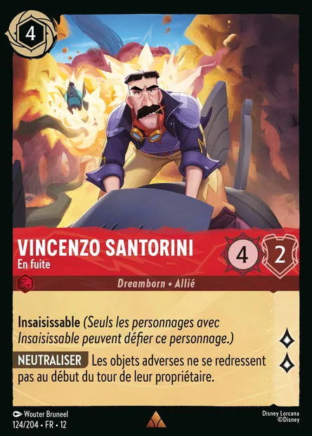 Vincenzo Santorini - En fuite, carte Disney Lorcana CH12-124 — extension Contrées Inconnues
