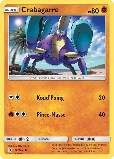 Crabagarre, carte Pokémon SUM 72 — extension Soleil et Lune