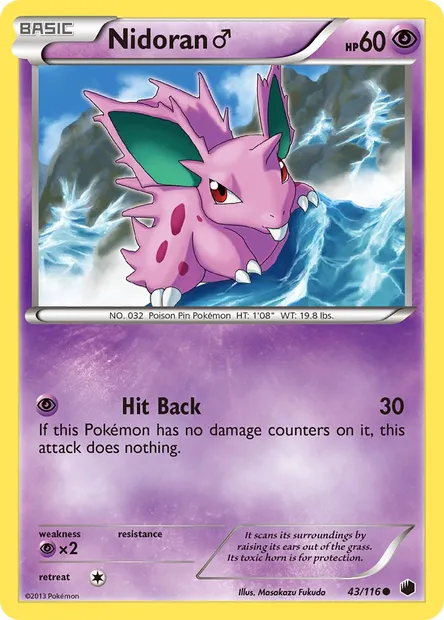 Nidoran♂, Pokémon card PLF 43 — Plasma Freeze set