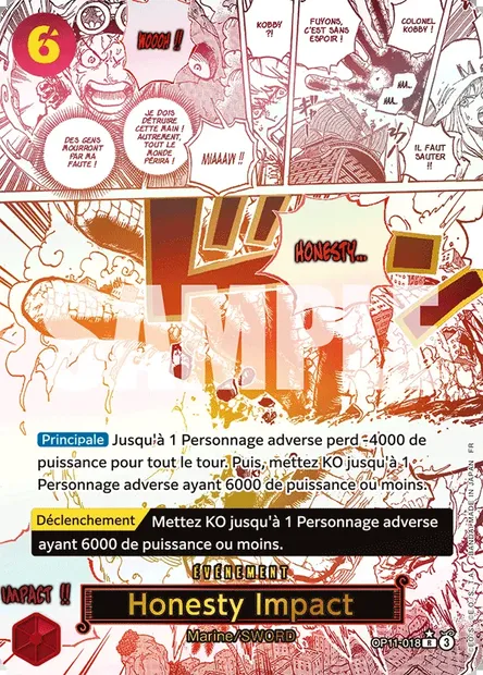 Honesty Impact, carte One Piece OP11-018 — extension DES POINGS VIFS COMME L'ÉCLAIR