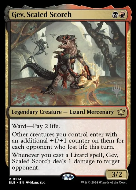 Gev, Scaled Scorch, Magic card PBLB 214p — Bloomburrow Promos set
