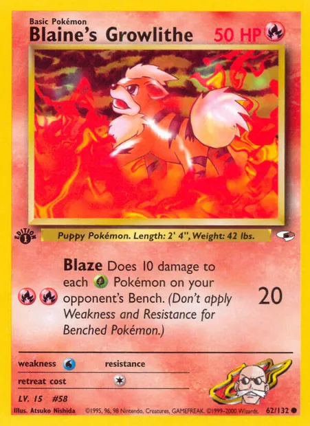 Blaine's Growlithe, Pokémon card GH 62 — Gym Heroes set