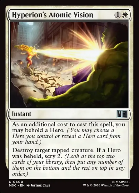 Hyperion's Atomic Vision, Magic card MSC 600 — Marvel Super Heroes Commander set