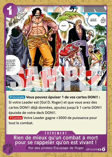 Rien de mieux qu'un combat à mort pour se rappeler qu'on est vivant !, carte One Piece OP13-075 — extension SUCCESSEURS