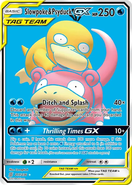 Slowpoke & Psyduck GX, Pokémon card UNM 217 — Unified Minds set
