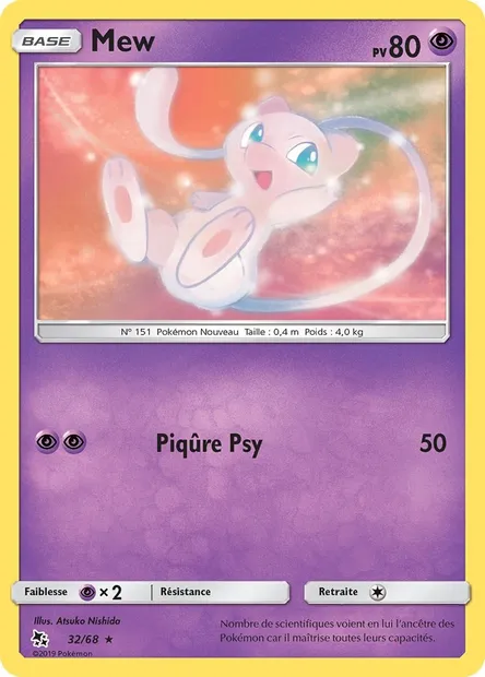 Mew, carte Pokémon HIF 32 — extension Destinées Occultes