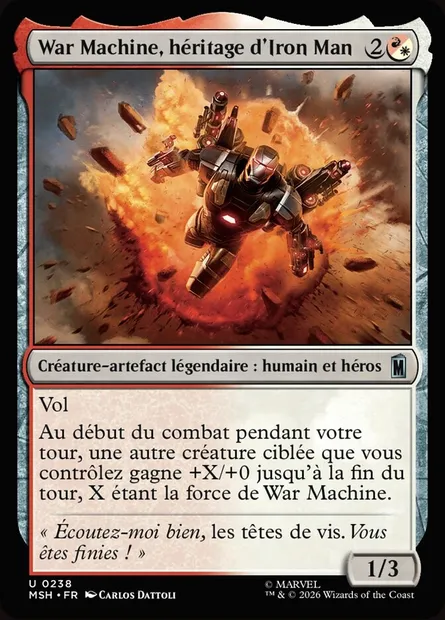 War Machine, héritage d'Iron Man, carte Magic MSH 238 — extension Marvel Super Heroes