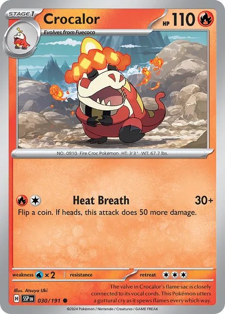 Crocalor, Pokémon card SSP 030 — Surging Sparks set