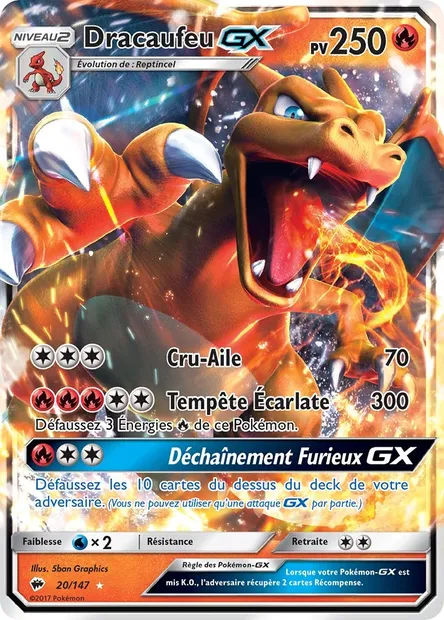 Dracaufeu GX, carte Pokémon BUS 20 — extension Ombres Ardentes