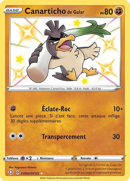 Canarticho de Galar, carte Pokémon SHF SV063 — extension Destinées Radieuses