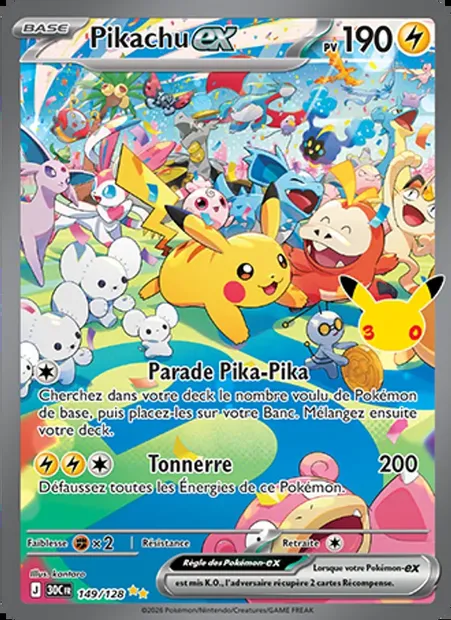 Pikachu-ex, carte Pokémon 30C 149 — extension 30ᵉ Anniversaire