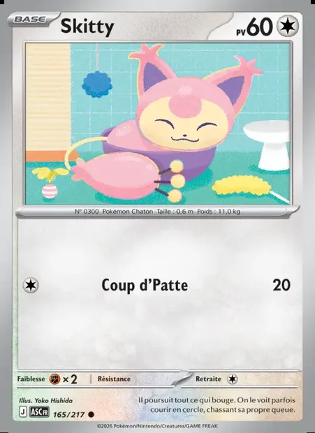 Skitty, carte Pokémon ASC 165 — extension Héros Transcendants