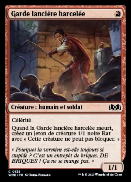 Garde lancière harcelée, carte Magic WOE 135 — extension Wilds of Eldraine
