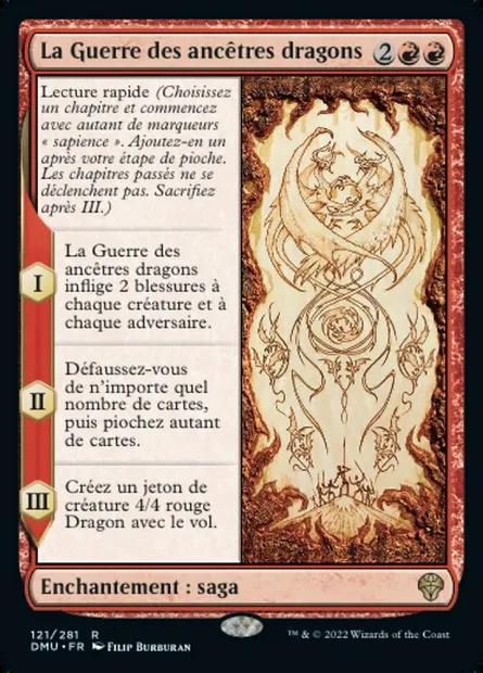 La Guerre des ancêtres dragons, carte Magic DMU 121 — extension Dominaria Uni