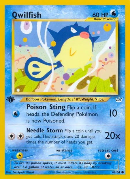 Qwilfish, Pokémon card NR 49 — Neo Revelation set
