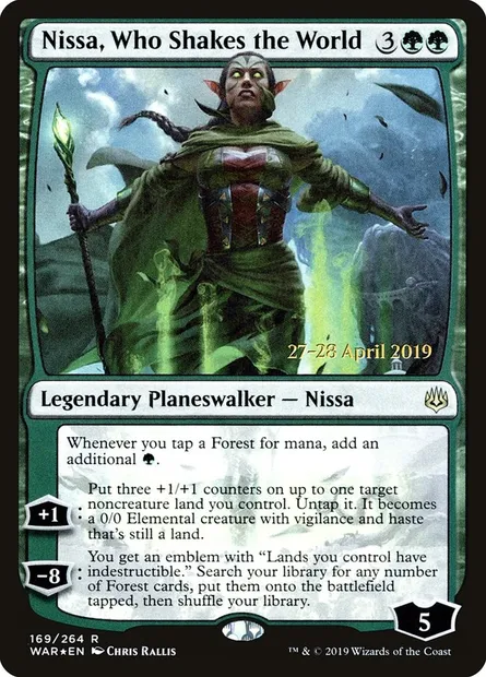 Nissa, celle qui fait trembler le monde, carte Magic PWAR 169s — extension War of the Spark Promos