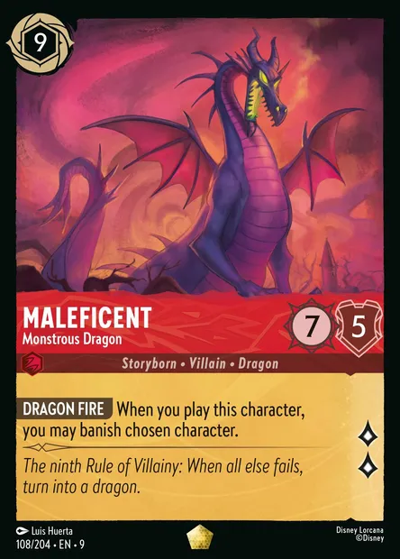 Maleficent - Monstrous Dragon, Disney Lorcana card CH9-108 — Fabled set