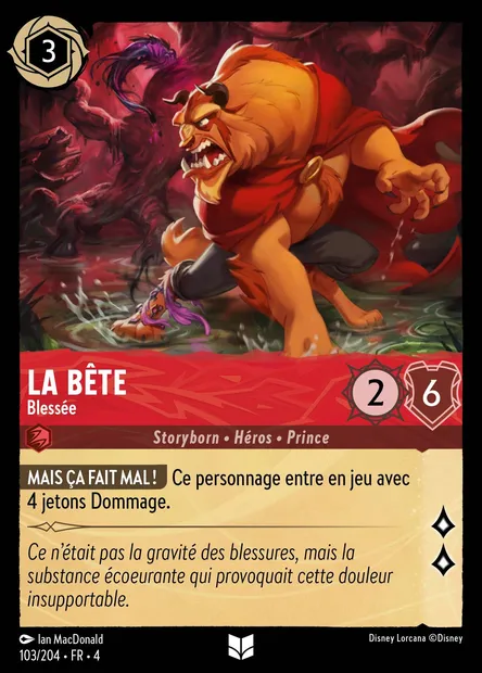 La Bête - Blessée, carte Disney Lorcana CH4-103 — extension Le Retour d'Ursula