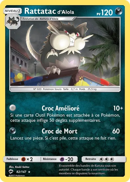 Rattatac d’Alola, carte Pokémon BUS 82 — extension Ombres Ardentes
