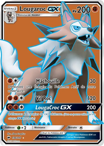 Lougaroc GX, carte Pokémon BUS 136 — extension Ombres Ardentes