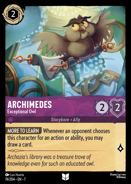 Archimedes - Exceptional Owl, Disney Lorcana card CH7-076 — Archazia's Island set